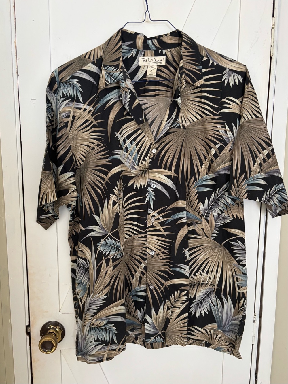 Tori Richard Hawaiian Shirt Men’s L 100% Cotton Lawn Tropical Palm Black